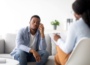 image of a man and a woman talking